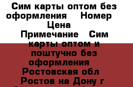 Сим карты оптом без оформления  › Номер ­ 40 › Цена ­ 25 › Примечание ­ Сим карты оптом и поштучно без оформления  - Ростовская обл., Ростов-на-Дону г. Сотовые телефоны и связь » Продам sim-карты и номера   . Ростовская обл.,Ростов-на-Дону г.